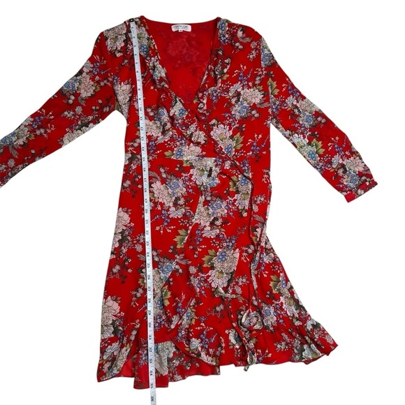 WYLDR Wicked Games Red Floral Long Sleeve Wrap Dress Size Small - Picture 6 of 14